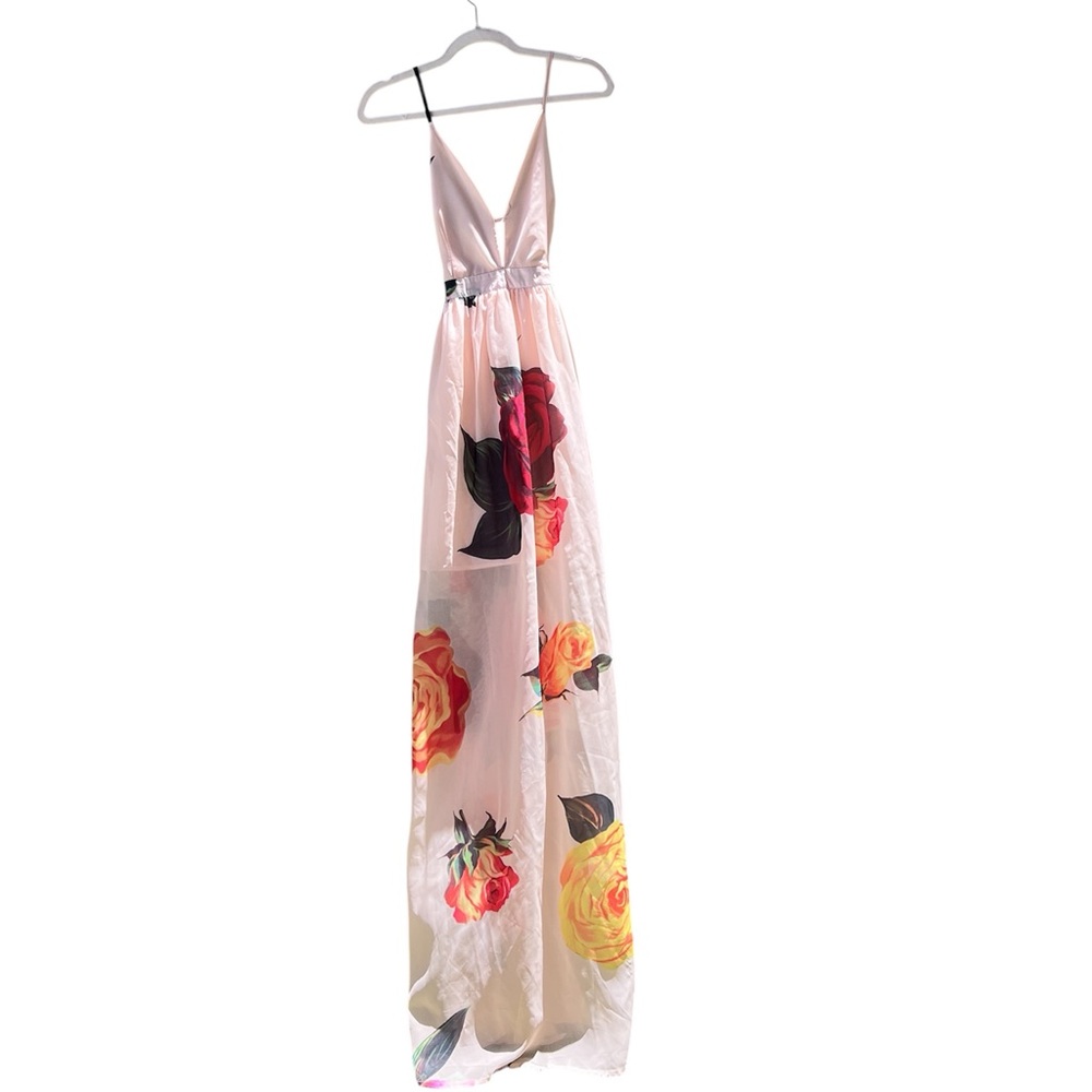 Aura Pink Sleeveless Backless Maxi Dress‎ with Floral Print Small